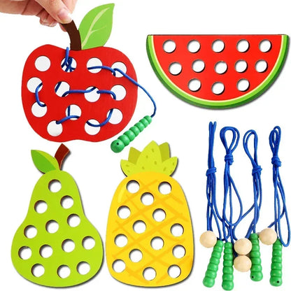 Wooden Lacing Toy Fruit Threading Activity Puzzle