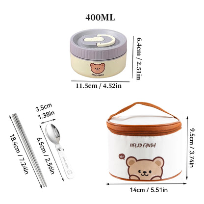 WORTHBUY Portable Cute Bear 304 Stainless Steel Insulated Bento Lunch Box Microwave Sealed Lunch Container For Kids  Students