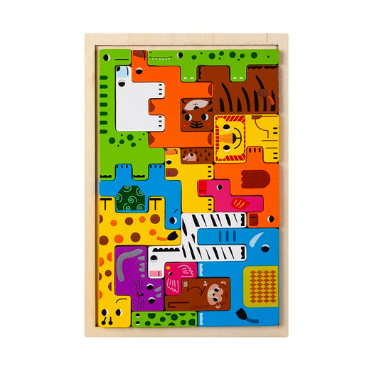 Wooden Russian Blocks Puzzle Animal Transportation Toy