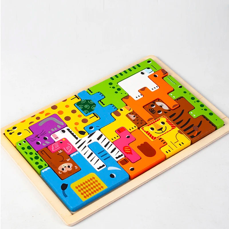 Wooden Russian Blocks Puzzle Animal Transportation Toy