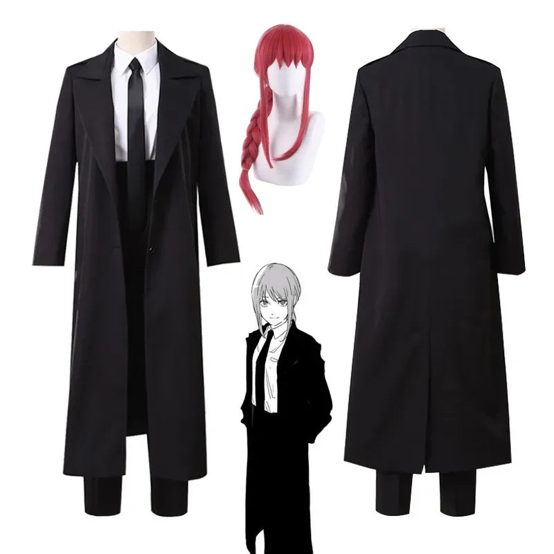 Makima Cosplay wig Anime Chains-aw Man Makima Cosplay Costumes Trench Shirt Tie Pants Men Women Suits Halloween Uniform