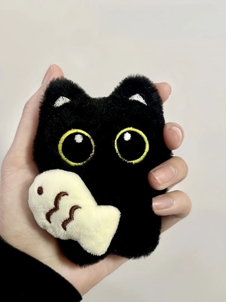 Soft Velvet Dark Shadow Cat Plush Keychain Fluffy Bag Charm