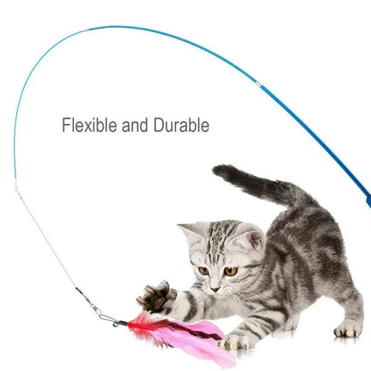 Retractable Cat Feather Wand Toy Set Teaser Stick