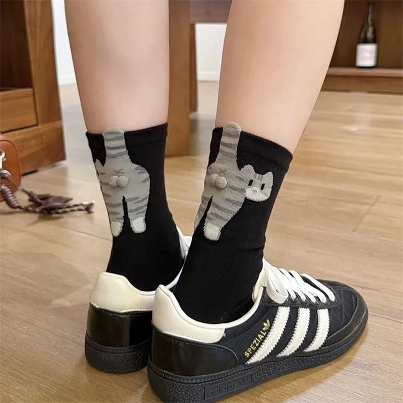 3D Cute Cat Print Floor Socks Women Mid Tube Sleep