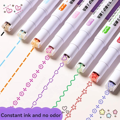 Curve Liner Highlighter Pen Set Roller Tip Pattern Markers 6Pcs