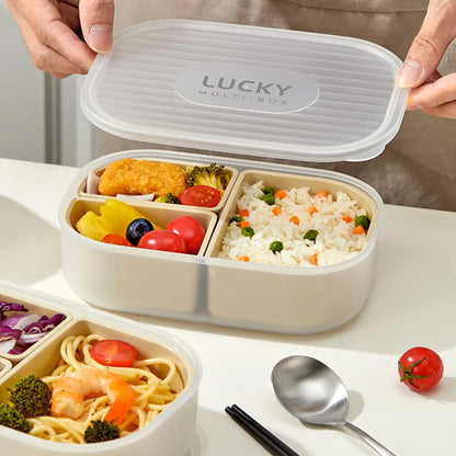 3 Grids Microwave Plastic Lunch Box Detachable Fruit Bento Box