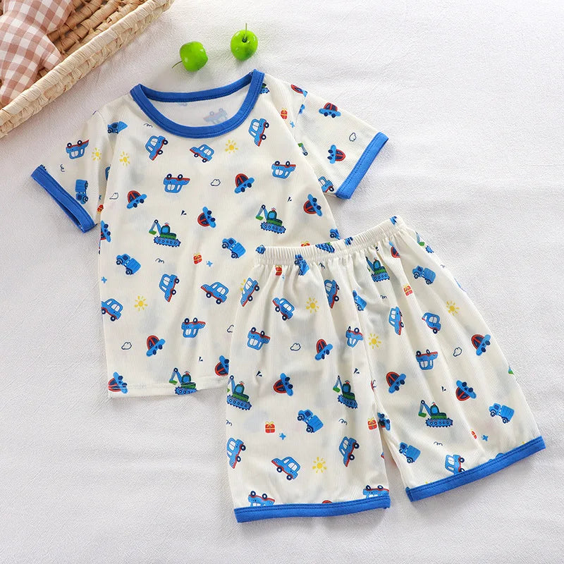 Toddler Short Sleeve Cartoon Pajamas Set Kids Summer