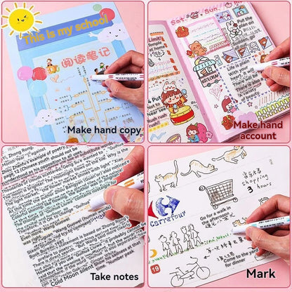 Curve Liner Highlighter Pen Set Roller Tip Pattern Markers 6Pcs