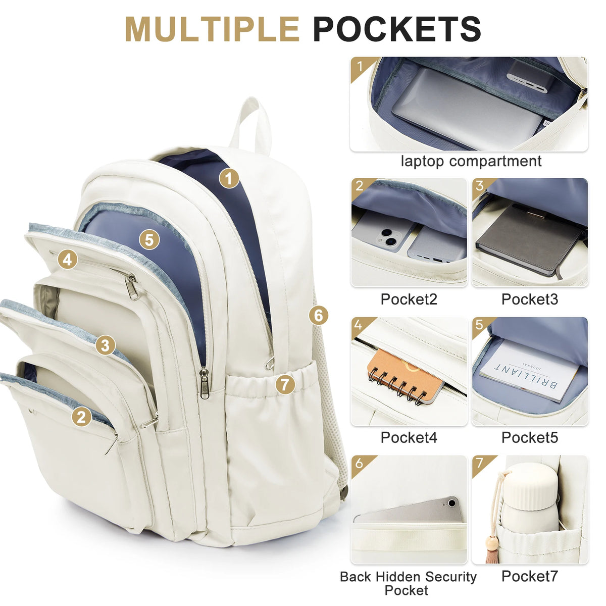 Casual Multi Pocket School Backpack Teenager Travel Rucksack