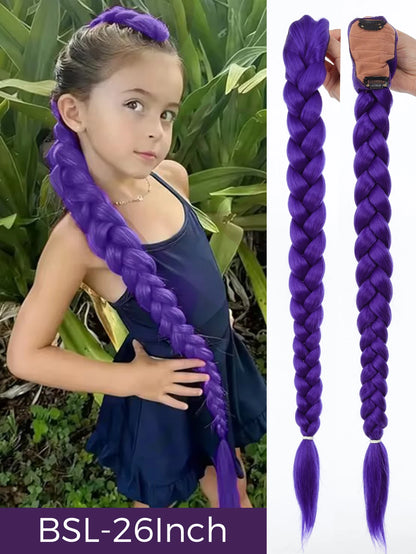 Braided Purple Hair Ponytail with Tinsel Shiny Extension 32"