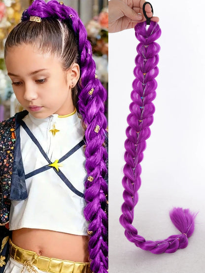 Braided Purple Hair Ponytail with Tinsel Shiny Extension 32"