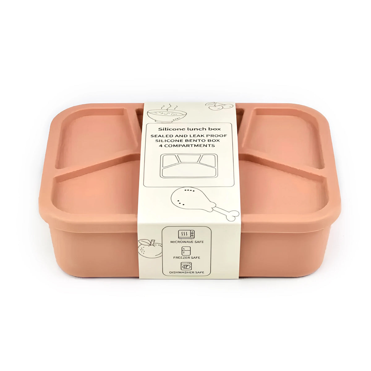 Silicone Bento Box,FourCompartments,Reusable Silicone Lunch Box,Thickened and Leak-Proof Food-Grade Divided Lunch back to school
