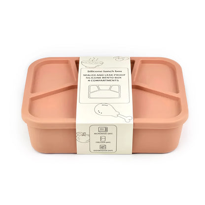 Silicone Bento Box,FourCompartments,Reusable Silicone Lunch Box,Thickened and Leak-Proof Food-Grade Divided Lunch back to school