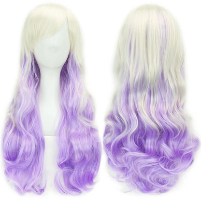 Soowee Synthetic Hair Ombre Rainbow Cosplay Wig with Bangs Red Yellow Purple Green Blue Wigs for Black Women