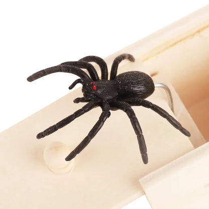 Wooden Spider Scare Box Halloween Prank Trick Toy