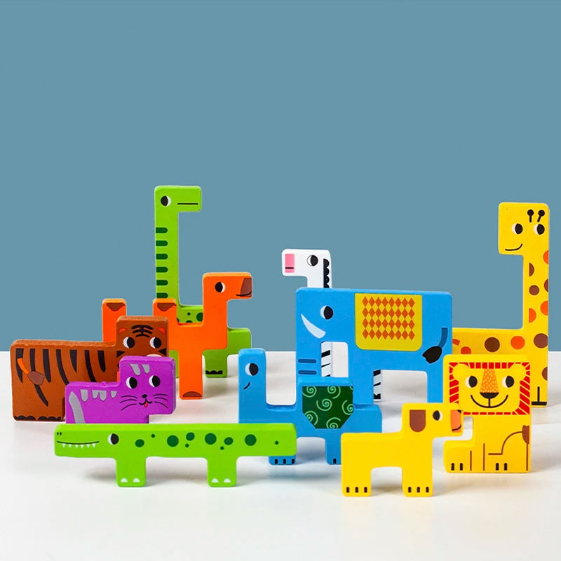 Wooden Russian Blocks Puzzle Animal Transportation Toy