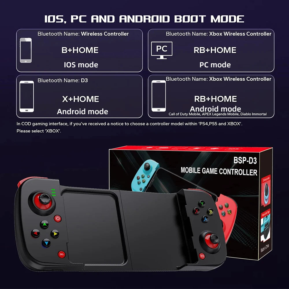 D3 Gamepad D3 Mobile Phone Controller with Expandable Game Controller Support for Android/iOS/Hongmeng Mobile Game Controllers