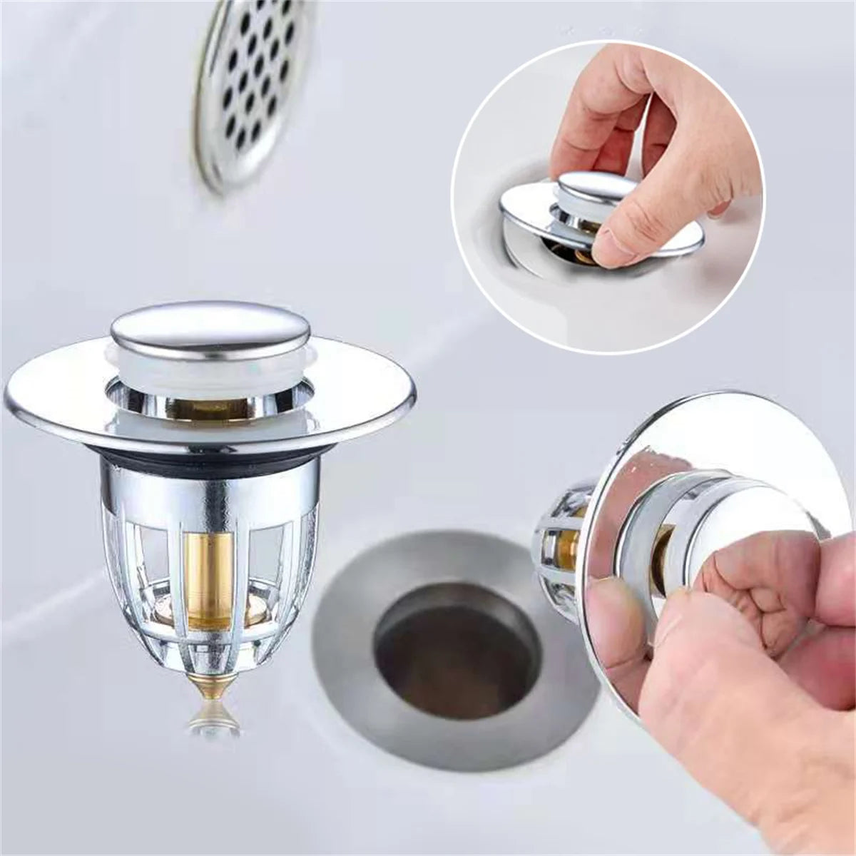 Universal Rebound Drain Plug Filter Basin Pop-up Stopper