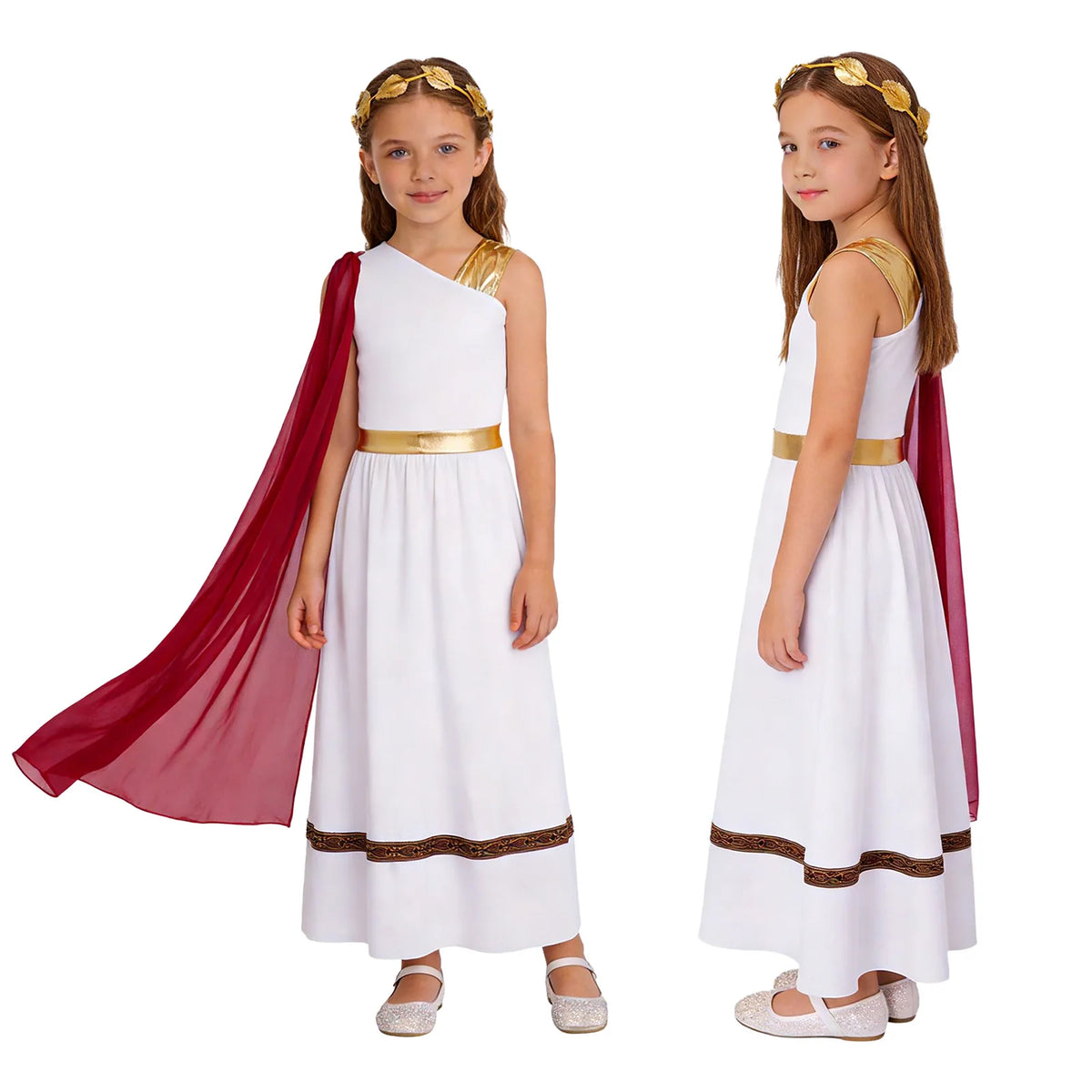 Girls Halloween Carnival Ancient Greek Roman Athena Goddesses Princess Queen Costume Greece Beauty Toga Worship Choir Dress Robe