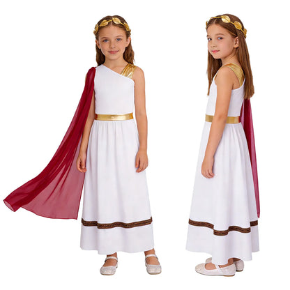Girls Halloween Carnival Ancient Greek Roman Athena Goddesses Princess Queen Costume Greece Beauty Toga Worship Choir Dress Robe