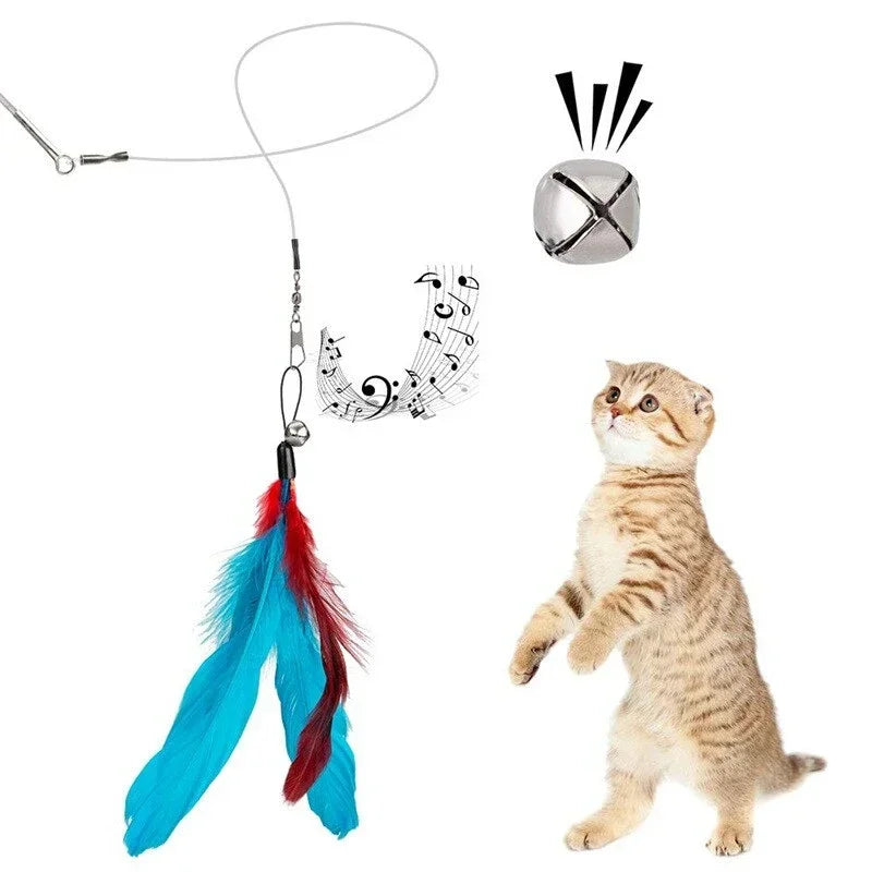 Retractable Cat Feather Wand Toy Set Teaser Stick
