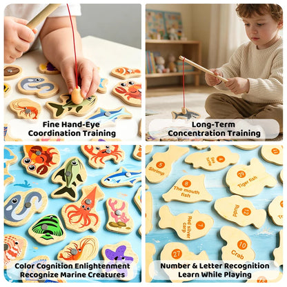 Wooden Magnetic Fishing Game Marine Cognition Toy
