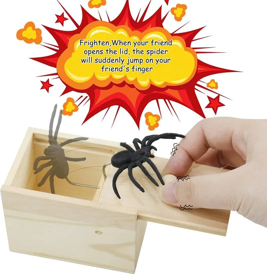 Spider Prank Box Wooden Pop Out Rubber Spider Joke Toy