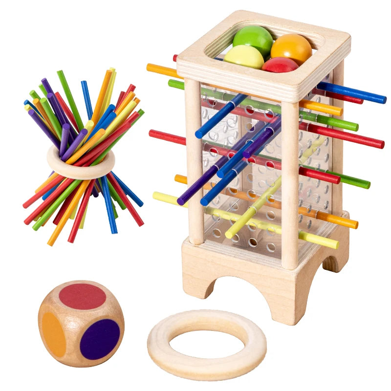 Wooden Stick Board Game 4 Sided Acrylic Cylinder Set