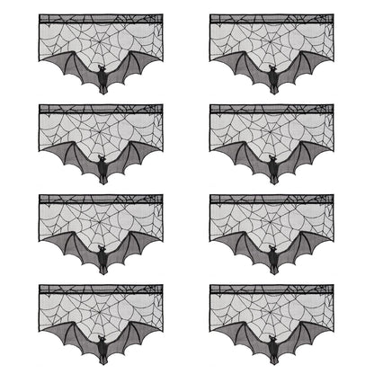 1pc Halloween Lace Curtain Black Bat Spider Tablecloth Fireplace Mantel Scarf Cover Halloween Home Room Cobweb Horror Decoration