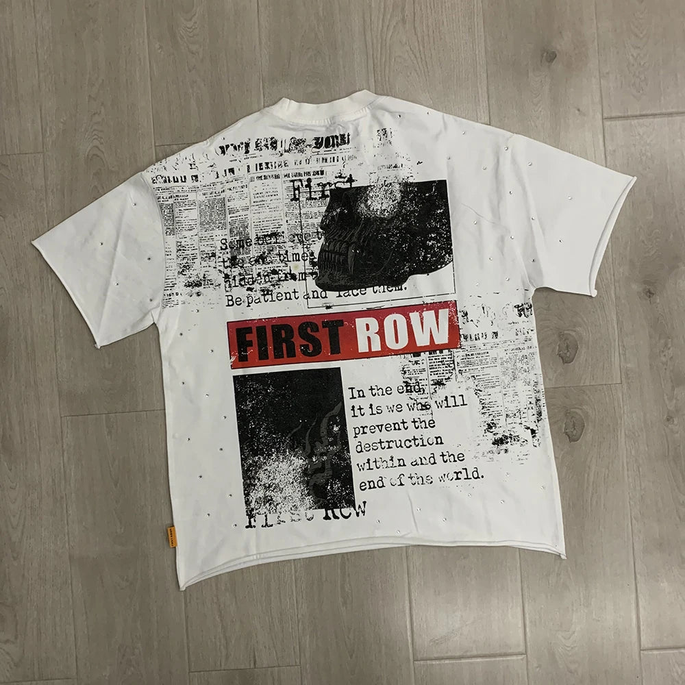 Vintage Washed Diamond Cropped Tee Streetwear Oversized T Shirt