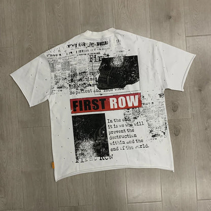 Vintage Washed Diamond Cropped Tee Streetwear Oversized T Shirt