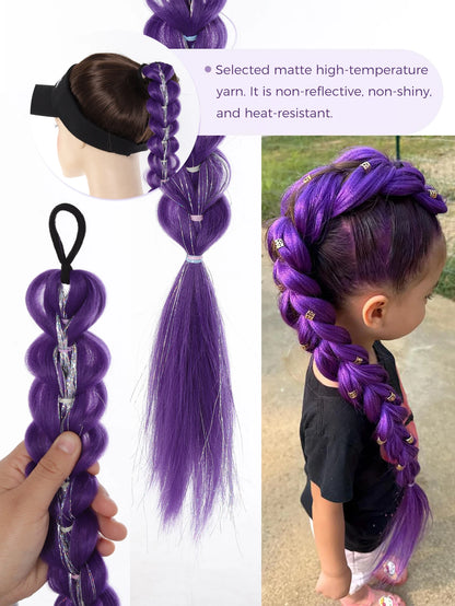 Braided Purple Hair Ponytail with Tinsel Shiny Extension 32"