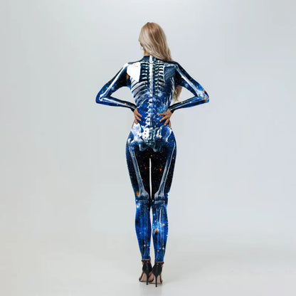 [You're My Secret] Cosplay Zombie Scary Skeleton Printed Bodysuit Halloween Party CostumeWomen Zenti Jumpsuit Day of the Dead
