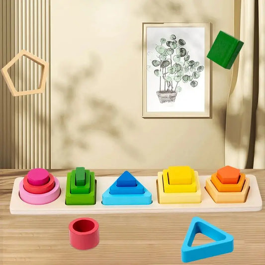 Wooden Sorting Stacking Toy Shape Color Sort Puzzle