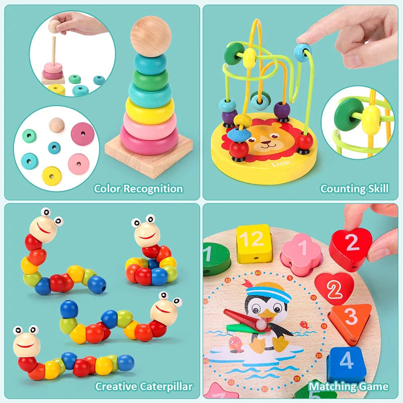 Montessori Wooden Toy Set: Toddler Educational Learning Toys & Puzzles