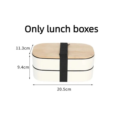 1200ML Divided Lunch Box Picnic Microwave Wooden Cover Japanese Bento Box Portable Double Layer Food Container For Kids