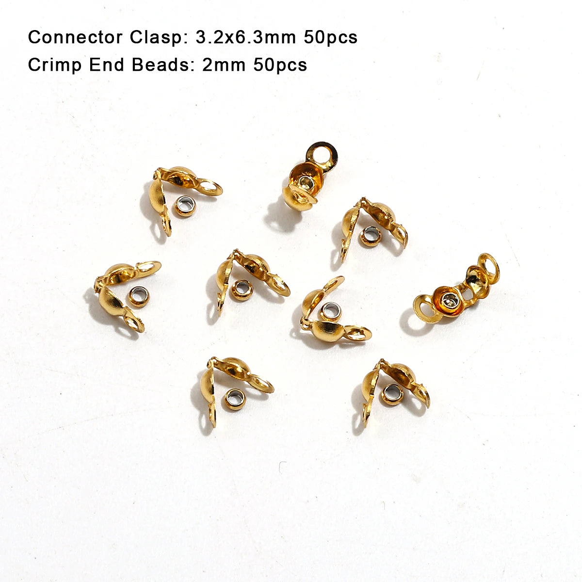 100pcs/lot Stainless Steel Gold Plated Connector Clasp Crimp End Beads For Bracelet Necklace Chains DIY Jewelry Making Supplies