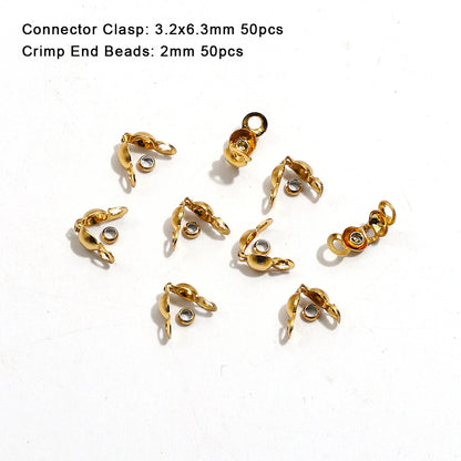100pcs/lot Stainless Steel Gold Plated Connector Clasp Crimp End Beads For Bracelet Necklace Chains DIY Jewelry Making Supplies