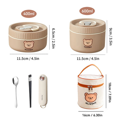 WORTHBUY Portable Cute Bear 304 Stainless Steel Insulated Bento Lunch Box Microwave Sealed Lunch Container For Kids  Students