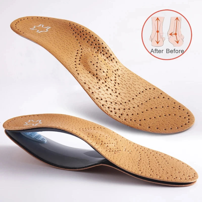 Leather Orthopedic Arch Support Insoles Flat Foot Pads