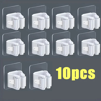 Wall Mounted Mop Broom Holder Punch Free Adhesive Organizer Clip