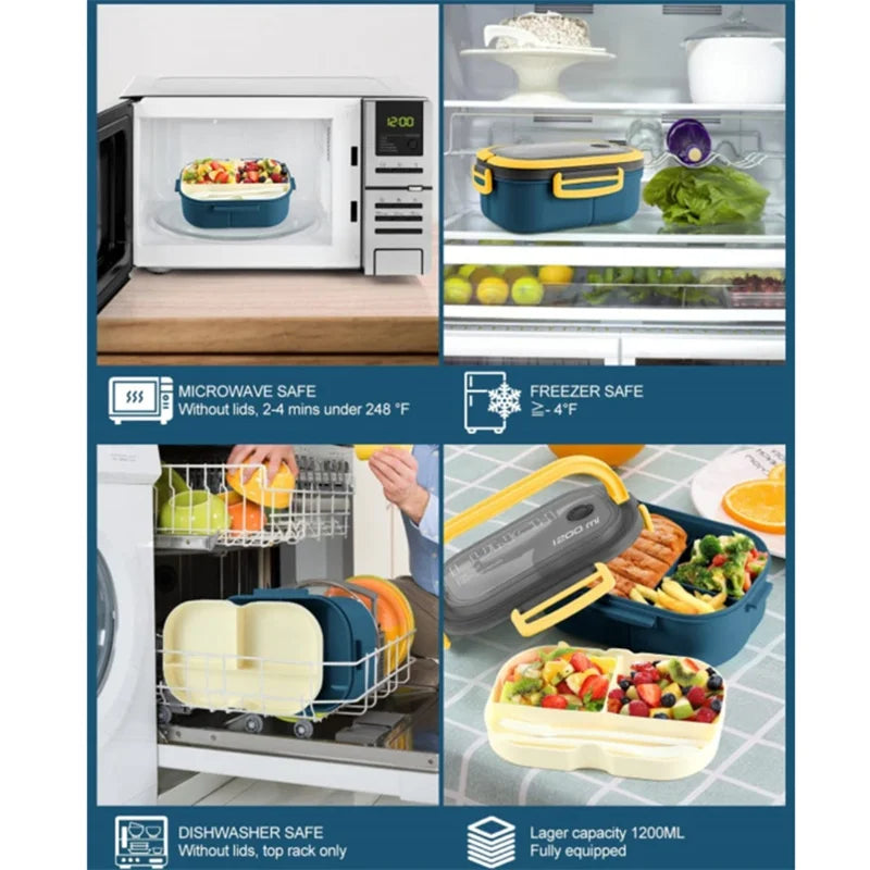 1200ML 2 Layer Bento Lunch Box Microwavable Portable Food Storage
