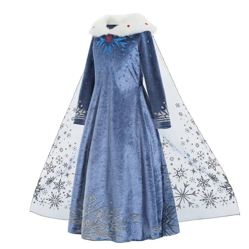 Snow Queen Princess Dress Girls Long Sleeve Winter Party Outfit