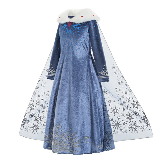 Snow Queen Princess Dress Girls Long Sleeve Winter Party Outfit