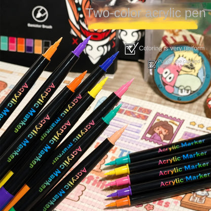 Dual Tip Acrylic Paint Markers Fine and Brush Tip Art Pens 24 Pack