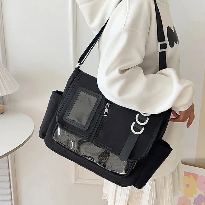 Y2K Japanese Harajuku School Bags for Girls New Transparent Itabag Shoulder Crossbody Bag DIY Badges Display Plate Ita Bag