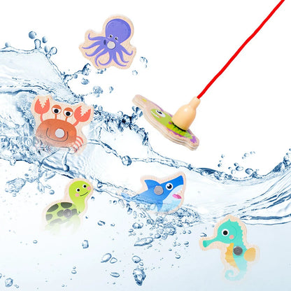 Wooden Magnetic Fishing Game Toy Marine Life Puzzle