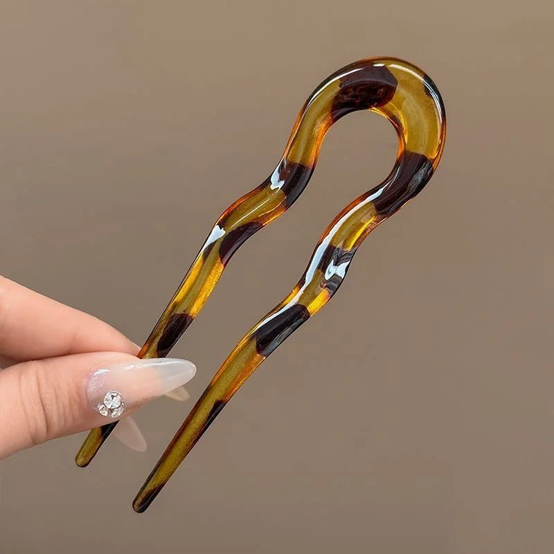 U-Shaped Hair Fork Acetate Hairpin Tortoiseshell Sticks