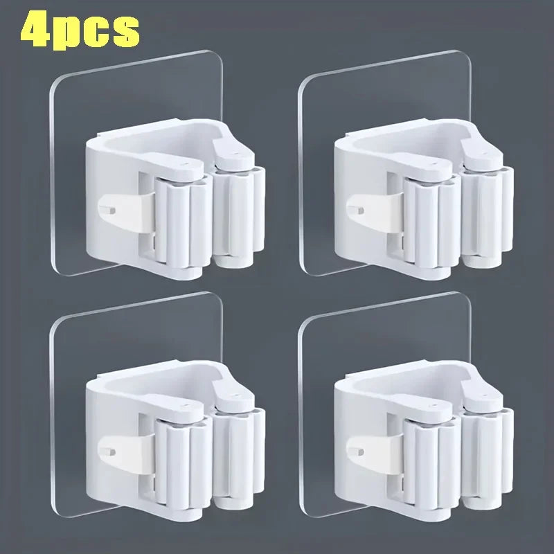 Wall Mounted Mop Broom Holder Punch Free Adhesive Organizer Clip