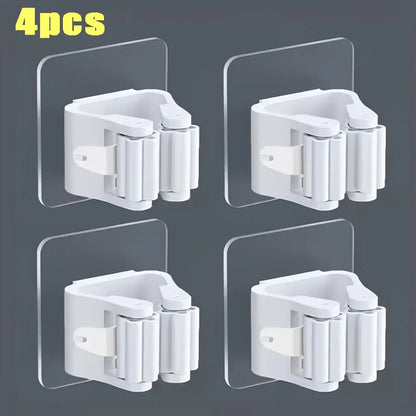 Wall Mounted Mop Broom Holder Punch Free Adhesive Organizer Clip